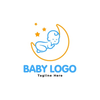 cute baby sleeping on moon logo template vector