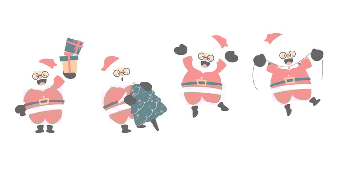 merry christmas and happy new year with cute santa claus, christmas tree and present gift vector