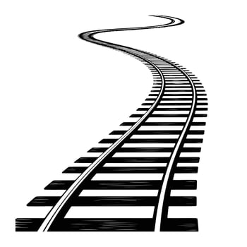 Black and white curving railway track perspective railroad train vector