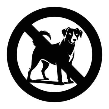 Black silhouette of a dog within a prohibition circle no dogs warning vector