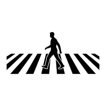 Silhouette of a man walking across a black and white striped crosswalk pedestrian zebra crossing vector