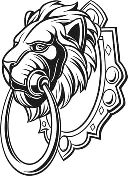 Creative Animal Head Door Knocker art Illustration, Decorative Silhouette Icon, Vintage Architecture Luxury Home Design Art vector