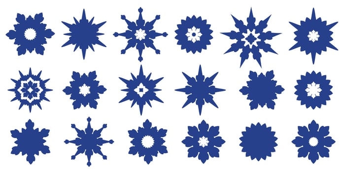 Set of Snowflakes. Snow symbols isolated on white background. Snowflake icons. Hand drawn doodles winter elements for Christmas cards, seasonal backgrounds, festive packaging, decoration. vector