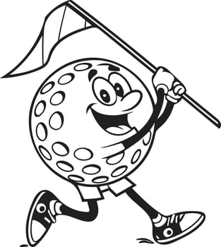 Cute Cartoon Golf Ball Character Silhouette and Line Art art Icon, Fun Sports Mascot Illustration, Golf Game Design Graphic vector