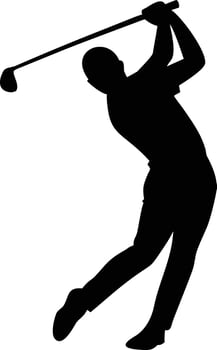 Golf Player Swing Silhouette art Illustration in Dynamic Action Pose for Sports Logos, Apparel, Branding and Graphic Design vector