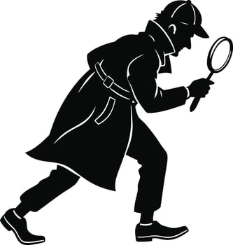Silhouette Detective with Magnifying Glass art Illustration for Mystery, Investigation, Crime, and Detective-Themed Designs vector