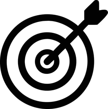 Target with Arrow Hitting Bullseye Icon, Business Goal, Achievement, Precision, Accuracy, Success Silhouette Design vector