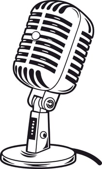 Vintage Microphone art Illustration Retro Broadcast Mic Icon for Music, Radio, Podcast, Entertainment and Broadcasting vector