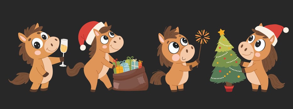 Cartoon ponies celebrating Christmas vector