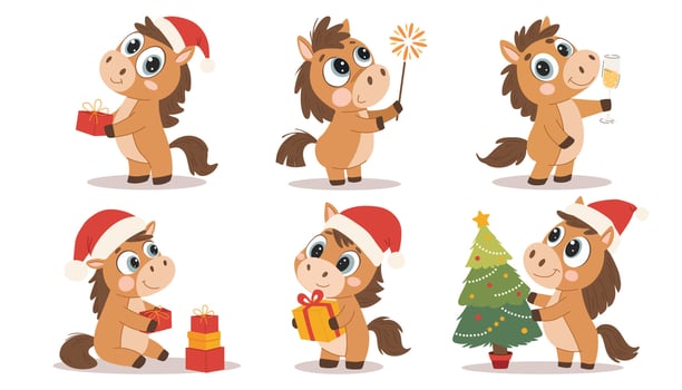 Cartoon horses celebrating the holiday season vector