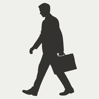 Silhouette of a man walking forward holding a briefcase in business attire vector
