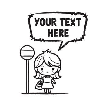 Cute Cartoon Character Waiting at a Bus Stop with a Speech Bubble vector