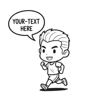 Happy Cartoon Character Running and Jogging with a Speech Bubble vector