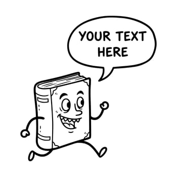 Happy Cartoon Book Character Running with Speech Bubble vector