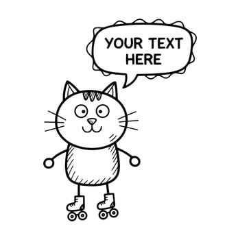 Funny Cartoon Cat on Roller Skates with a Speech Bubble vector