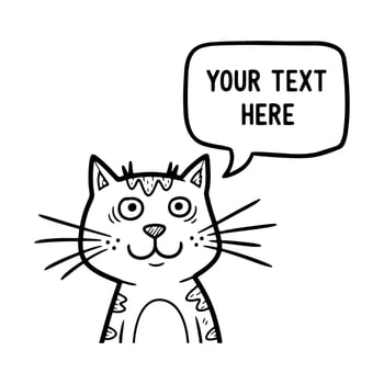 Funny Goofy Cat Character Portrait with Speech Bubble vector