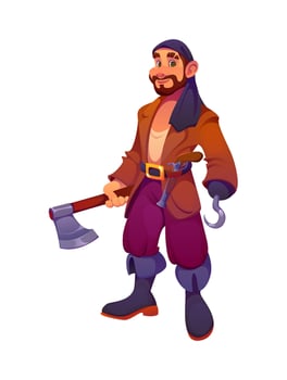 Cartoon pirate with axe and hook vector