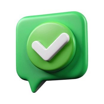 3d render of a check mark icon in a speech bubble, symbolizing approval, validation, and successful confirmation, isolated on transparent background png