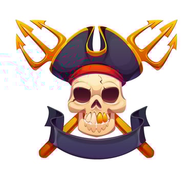 Pirate skull with trident and hat vector