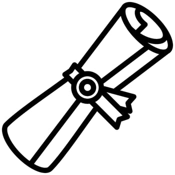 Graduation certificate scroll tied with a ribbon in a simple outline for education and academic achievement. vector