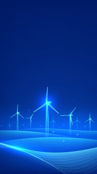 Digital wind turbines on blue background vector