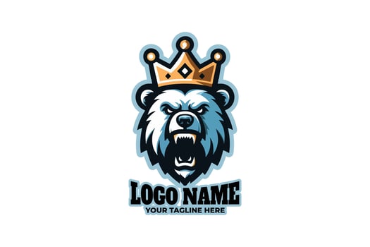 Roaring Bear Crown Flat Logo vector