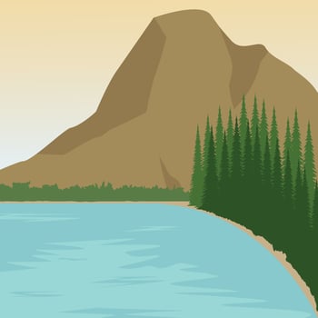 Beautiful lake with a large mountain and trees. vector