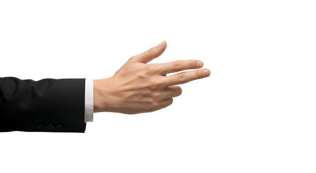 A hand in a suit pointing at something png