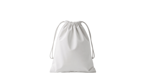Elegant white drawstring bag, isolated for versatile presentation and usage on transparent element png