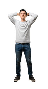 A man standing with his hands on his head png