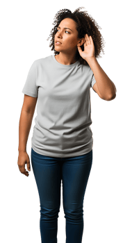 A woman standing with her hands on her ears png