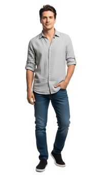 A man in jeans and a shirt standing png