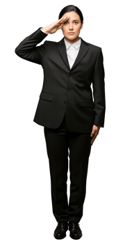 A woman in a suit saluting her hand png