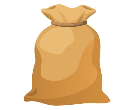 illustration of a filled burlap sack, tied at the top with a brown rope. vector