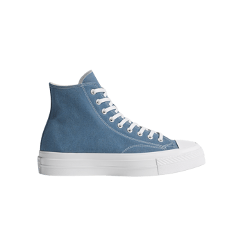 Blue canvas high-top sneaker with clean white accents, showcasing casual style and comfort on png