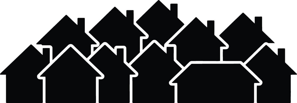 a black and white silhouette of houses vector