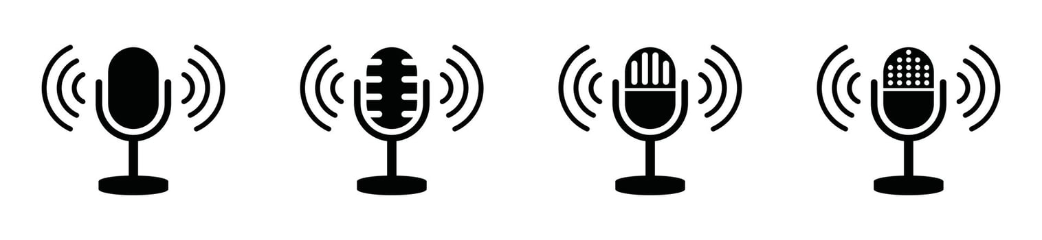 Microphone icons symbol. Contains music, mic, audio sound, studio record musical, entertainment, voice recorder, podcast, device, media technology. Illustration vector