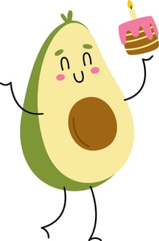 Avocado Birthday Character With Cake Illustration vector