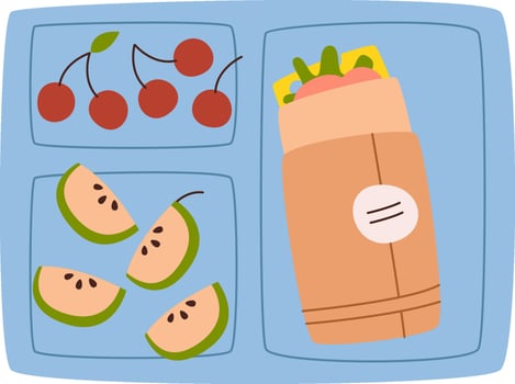 Lunch Tray With Fruits And Sandwich vector