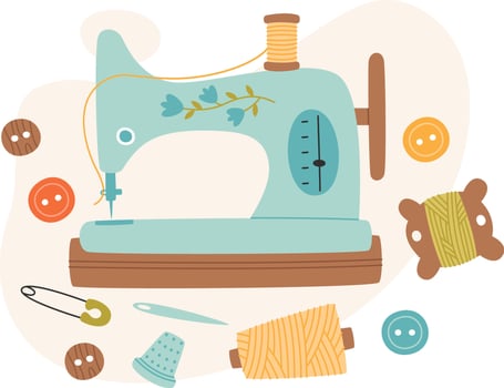 Sewing Machine With Accessories Composition vector