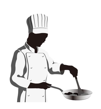 Chef cooking with a frying pan vector