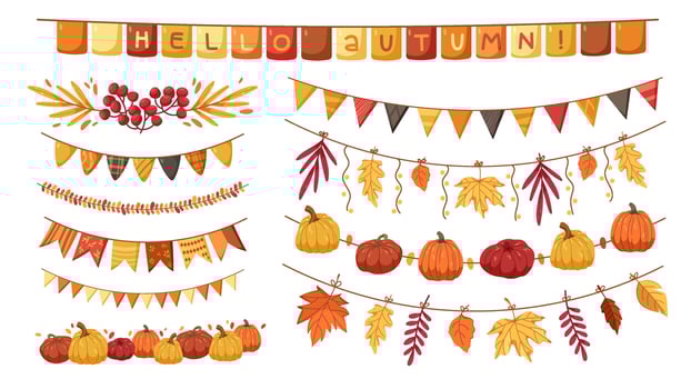Autumn decorations with pumpkins and leaves vector