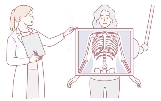 Doctor and patient reviewing X-ray vector