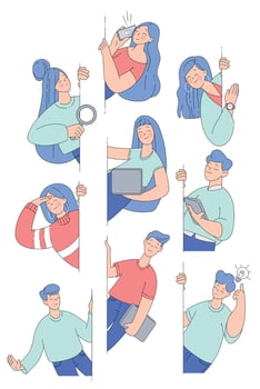 Characters using technology creatively vector