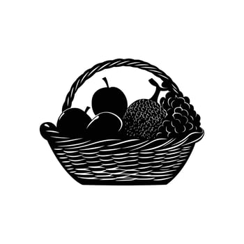 Basket full of apples, grapes, and jackfruit icon on white background vector
