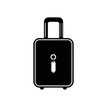 Black suitcase icon with tag isolated on white background for travel design vector