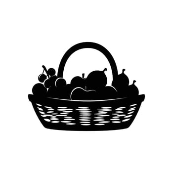 Basket silhouette filled with different fruits like apples pears and grapes icon vector