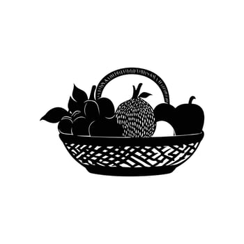 Basket filled with assorted fruits silhouette icon on white background vector