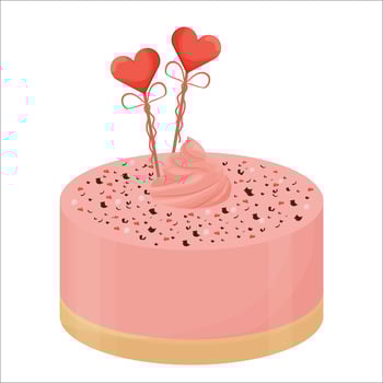 Bring pink romantic cake, for greeting glazed isolated on white background. Festive element, clipart. vector