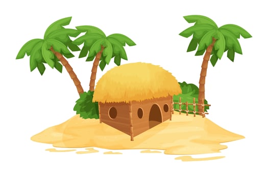 Tropical hut with palm trees vector